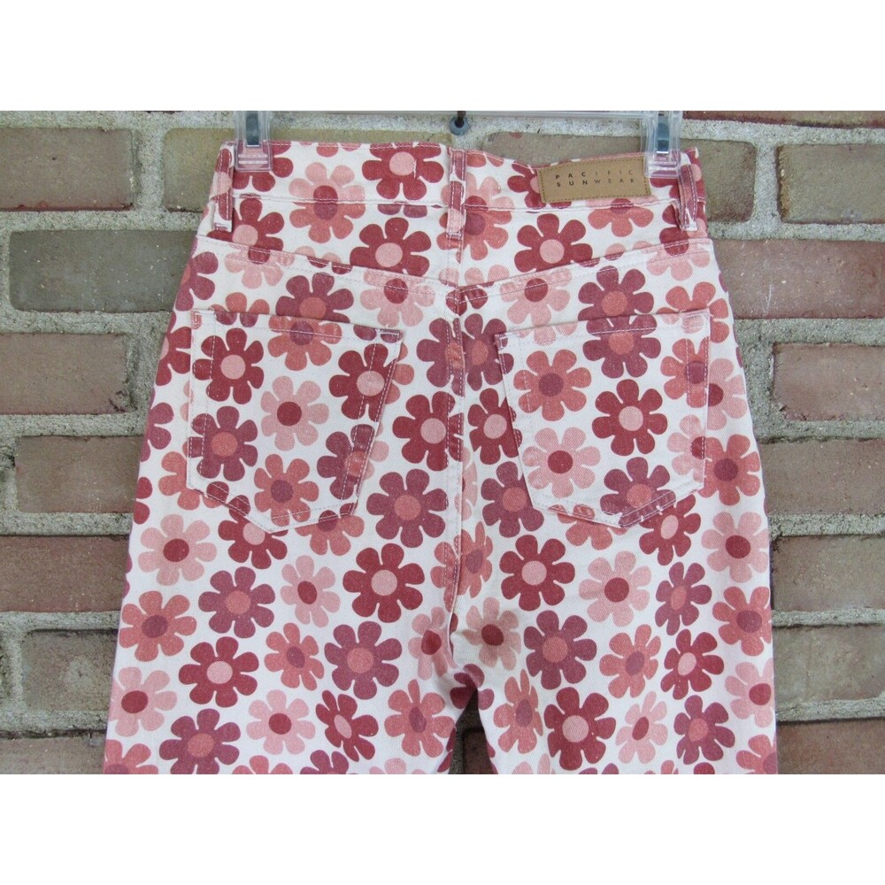 PacSun Jeans Eco Flower Power High Waist Button Fly Straight Leg Raw Hem Size 25